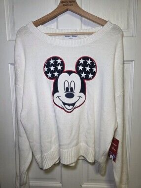Old Navy x Disney Mickey Mouse American Flag Star Ears 100% Cotton Sweater- Lg